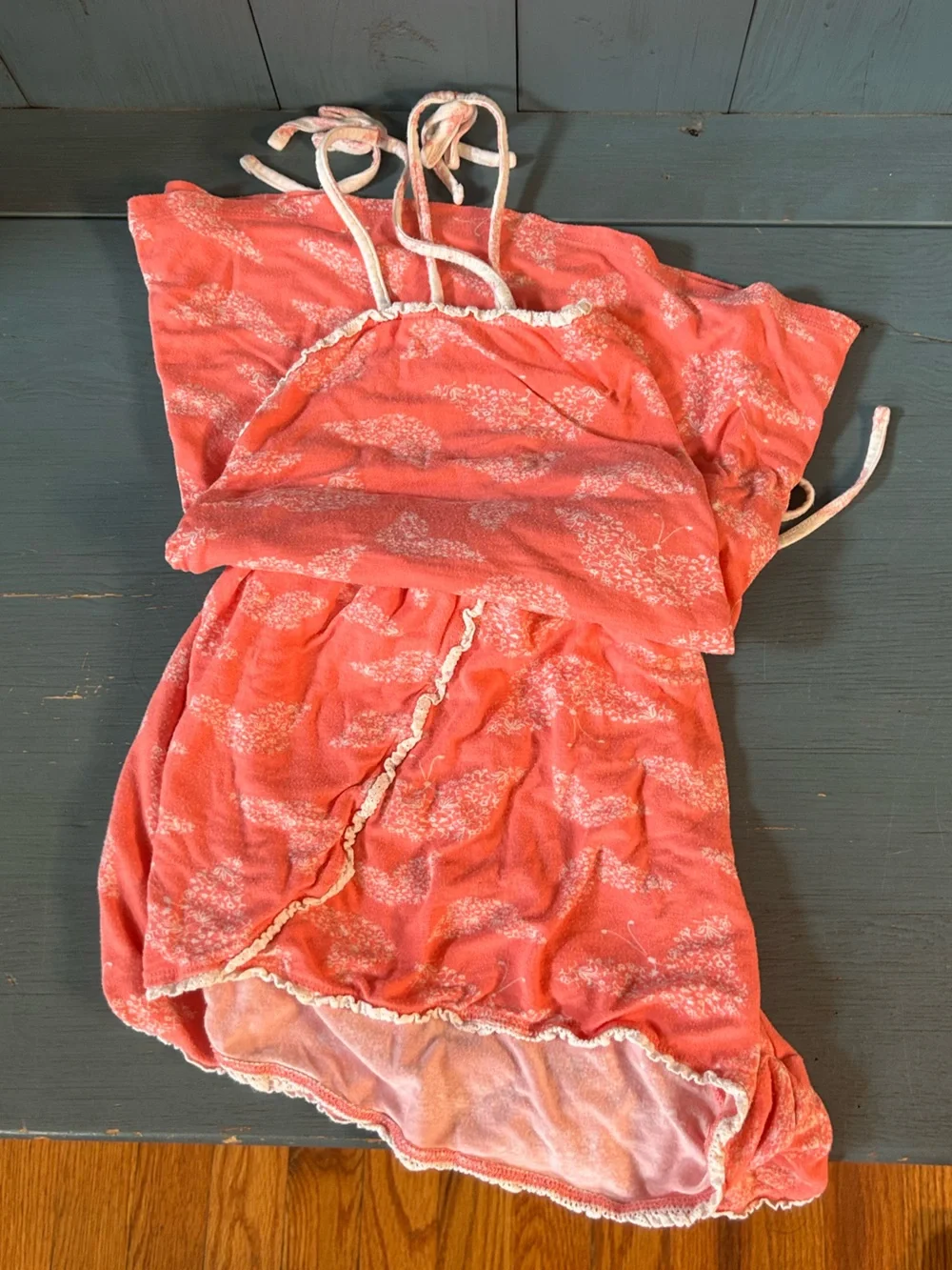 Jessica Simpson Coral Cami & Shorts Drawstring Waist w/ White Butterfly PJ Set L